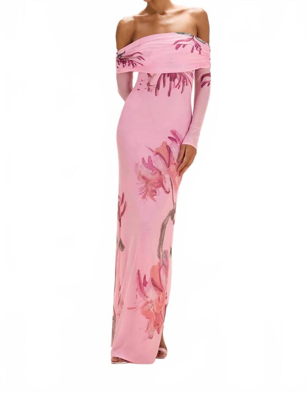 NEW PATBO women's honey flower tulle maxi dress in pink